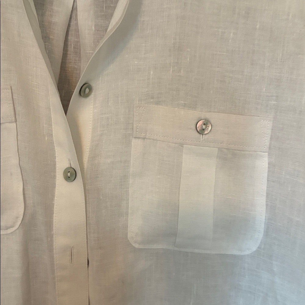 Chico's Elegant White 100% Linen Blouse - M (1) - Picture 5 of 5